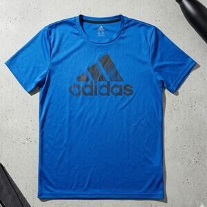 Adidas Boys Youth XL 18/20 Athletic T-Shirt Blue Big Logo Graphic Activewear